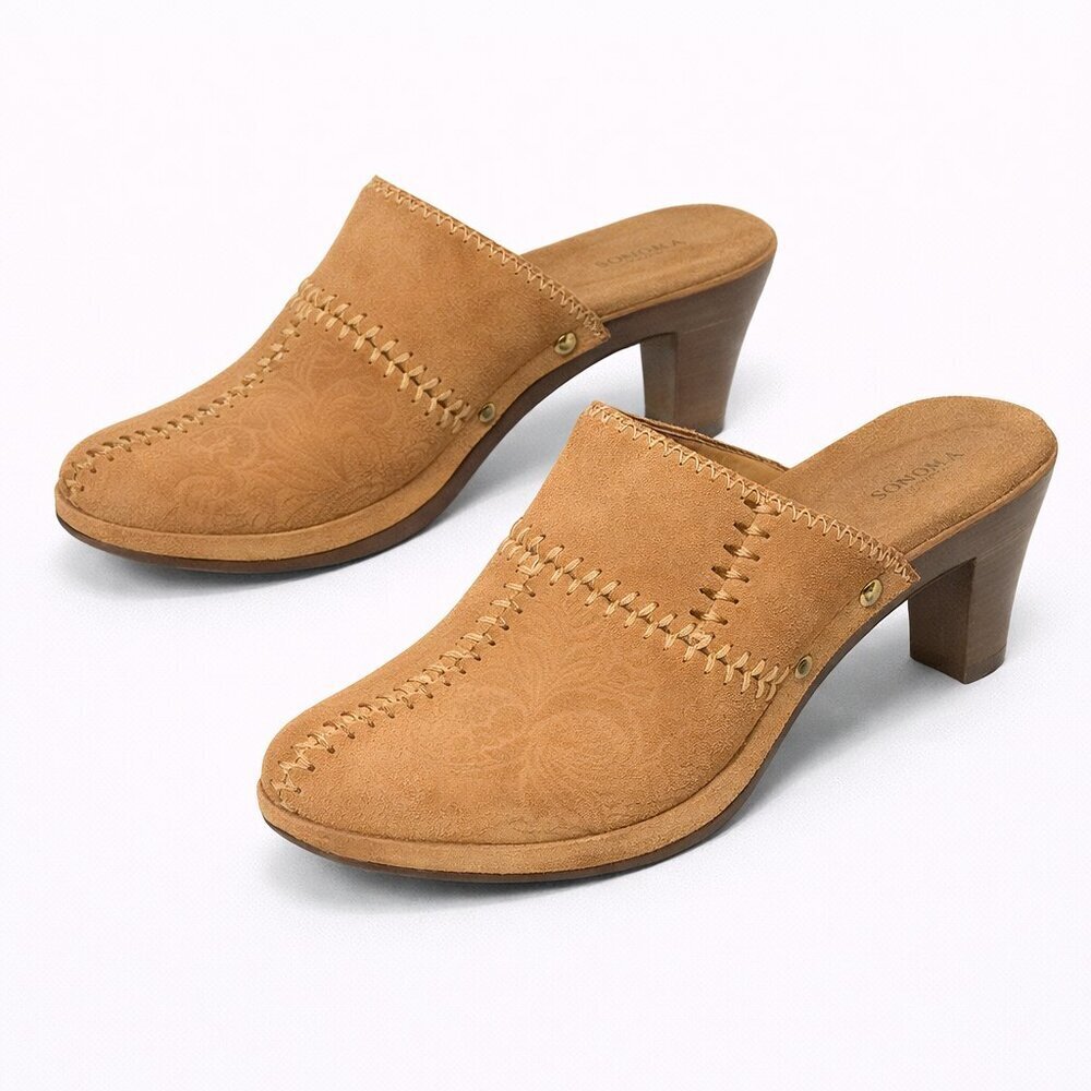 SONOMA Juliette Tan Leather Suede Mules Clogs 8 M